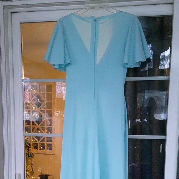 70s flutter sleeve baby blue maxi dress - Picture 4 of 7